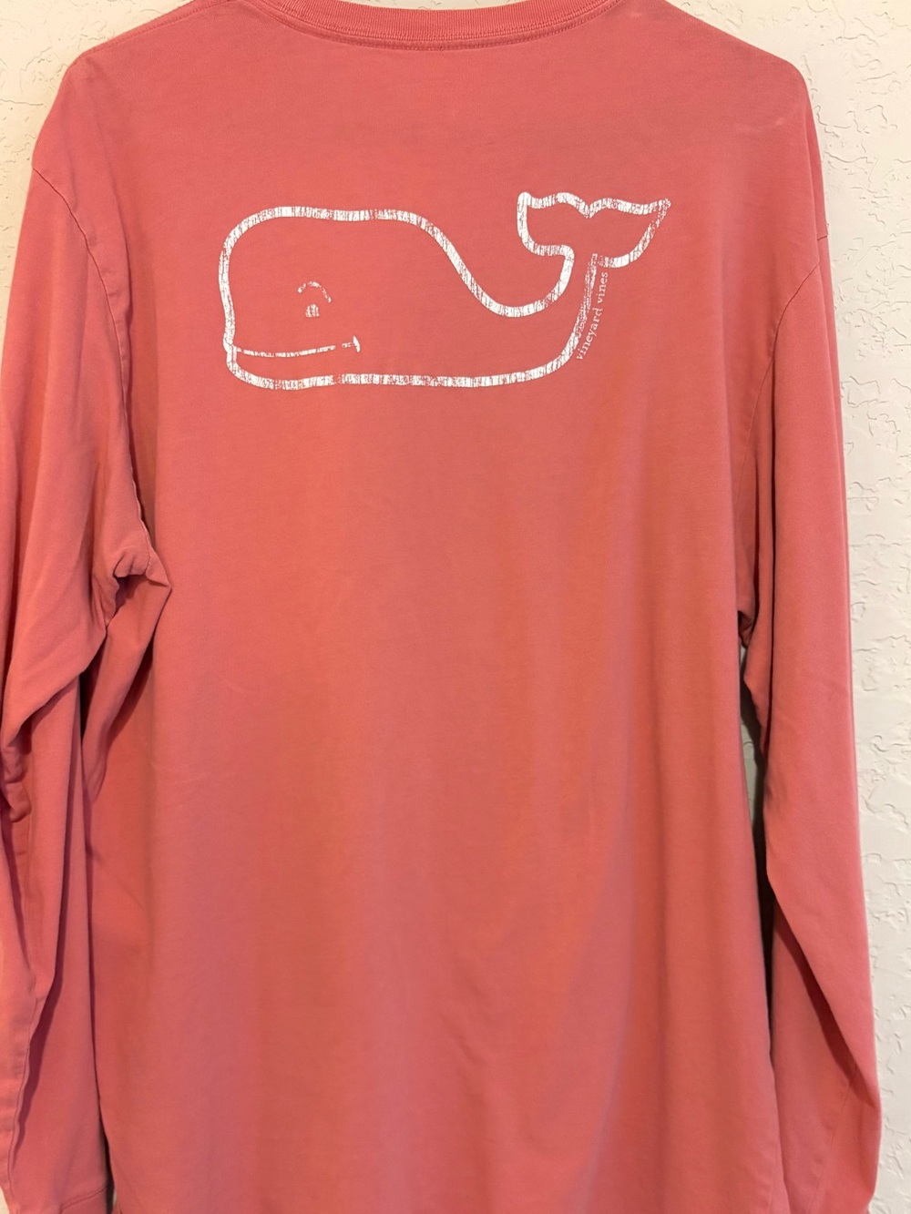 Vineyard Vines Coral Long Sleeve Whale Pocket Tee - White Whale Graphic